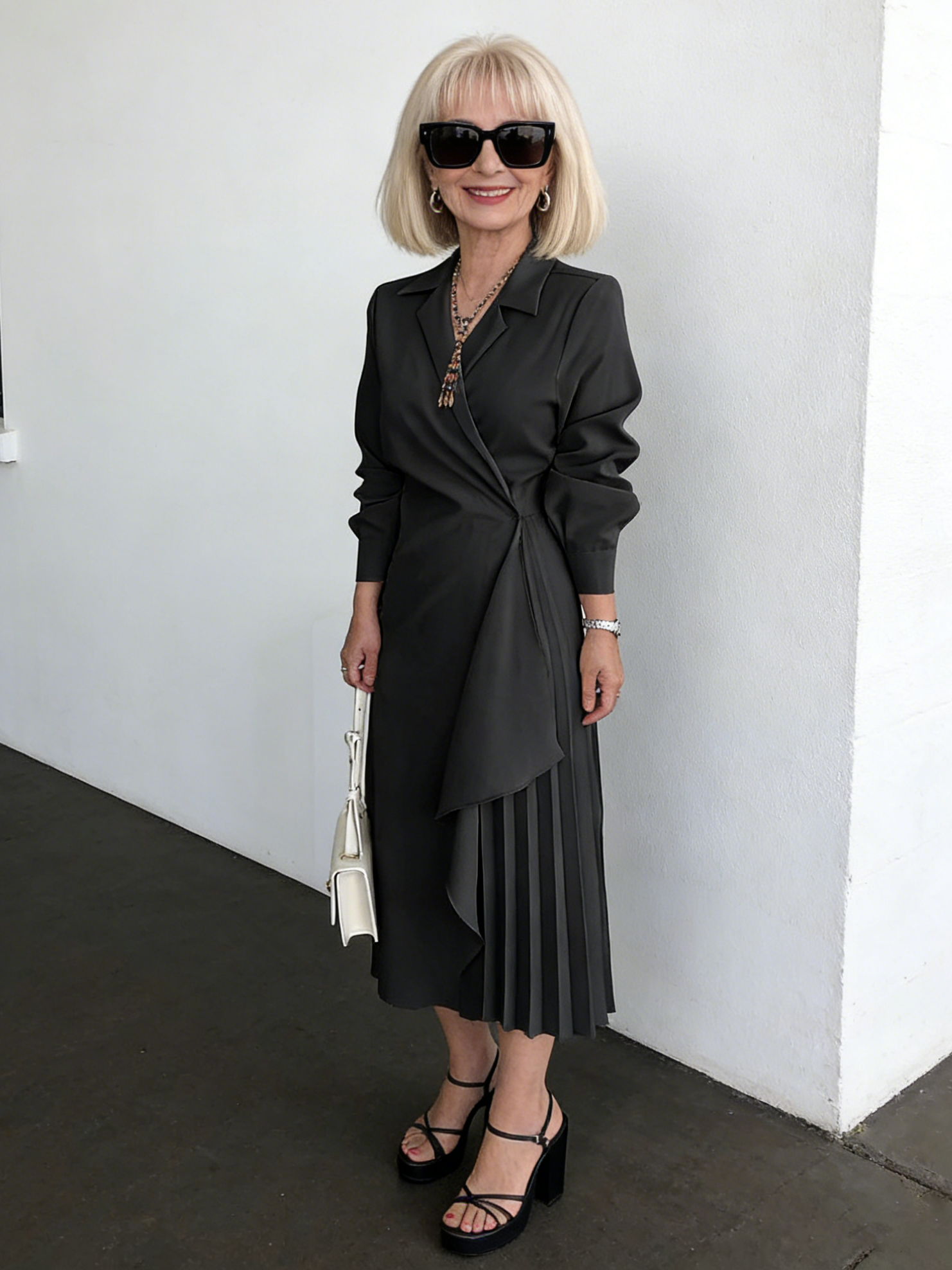 Formal Elegant Shirt Dress Retro Long Solid Color Suspender Dress Long Waist Dress