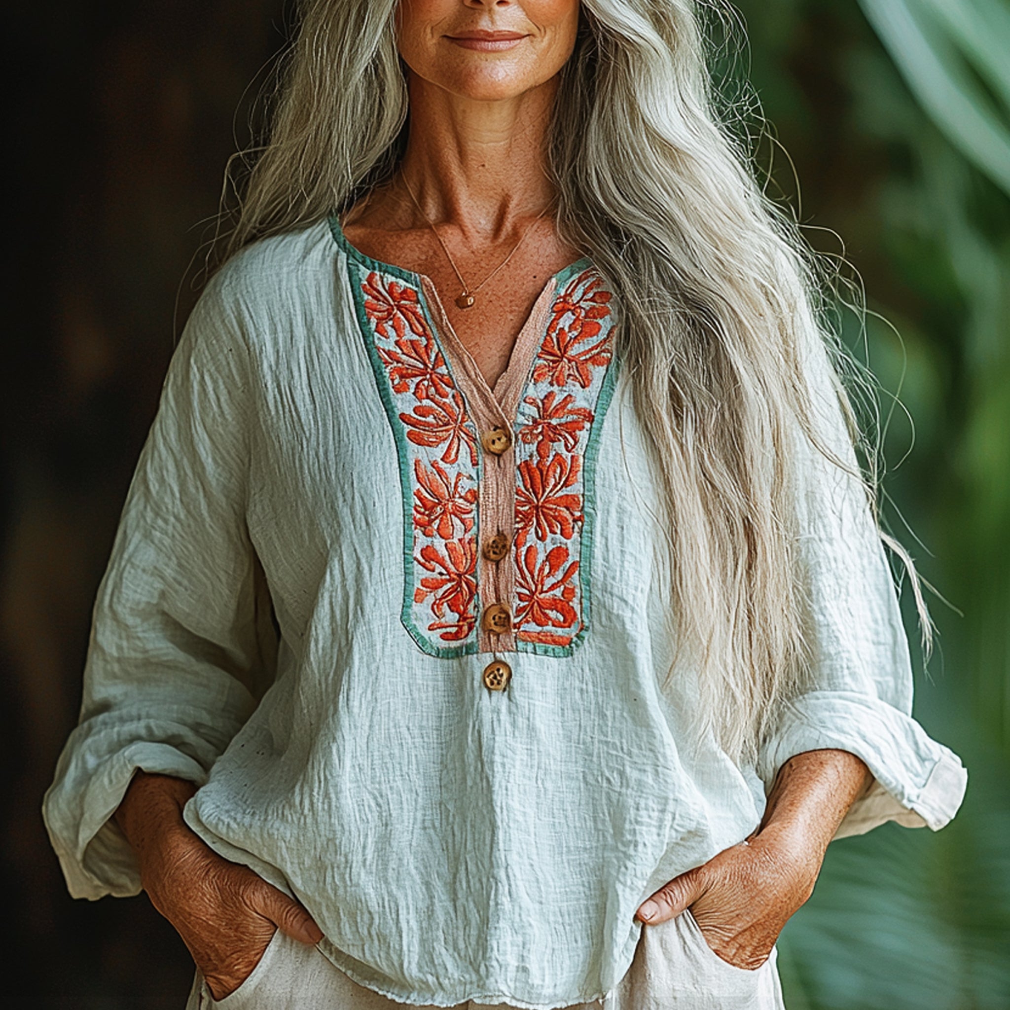 Women's Linen Bohemian Graphic Shirt
