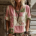 Women's Vintage Bohemian Patchwork Floral Linen Blend T-shirt