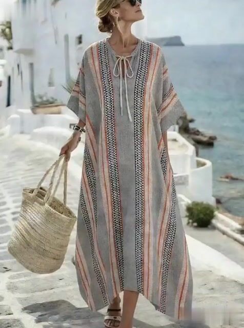 Women'S Casual Color-Block Striped Dress