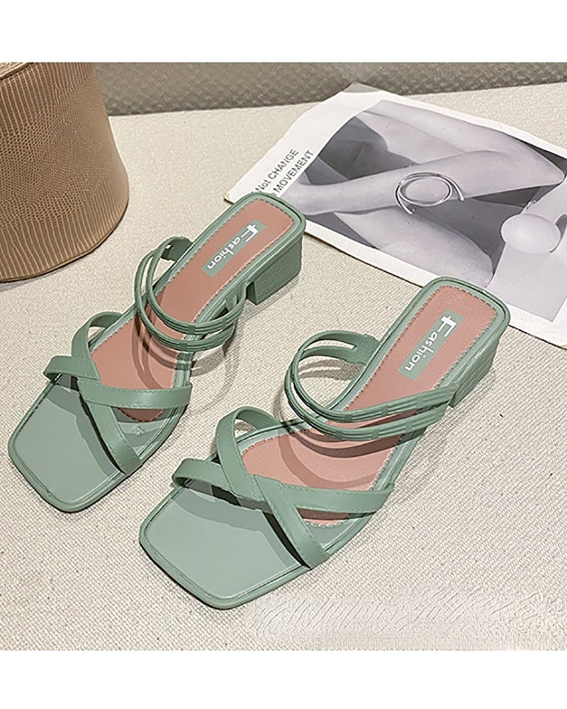 Chunky Heel Wedge Slippers Sandals Two-Way Beach Seaside Half Slippers