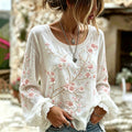 Women's Japanese Cherry Blossom Art Print Crew Neck Linen Blend T-shirt