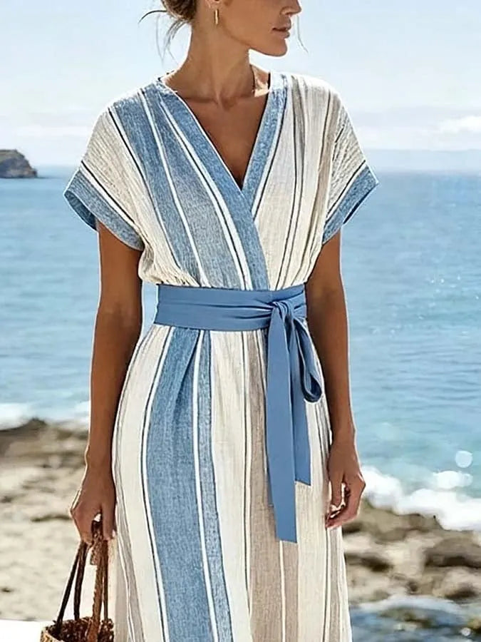 Women'S Casual Color-Block Striped Dress