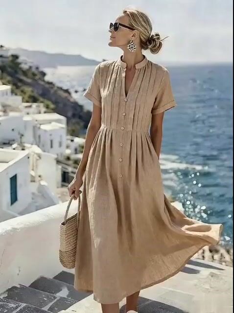 Women'S Casual Loose Pleated Dress