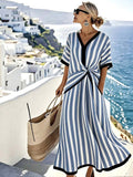 Women'S Casual Color-Block Striped Dress