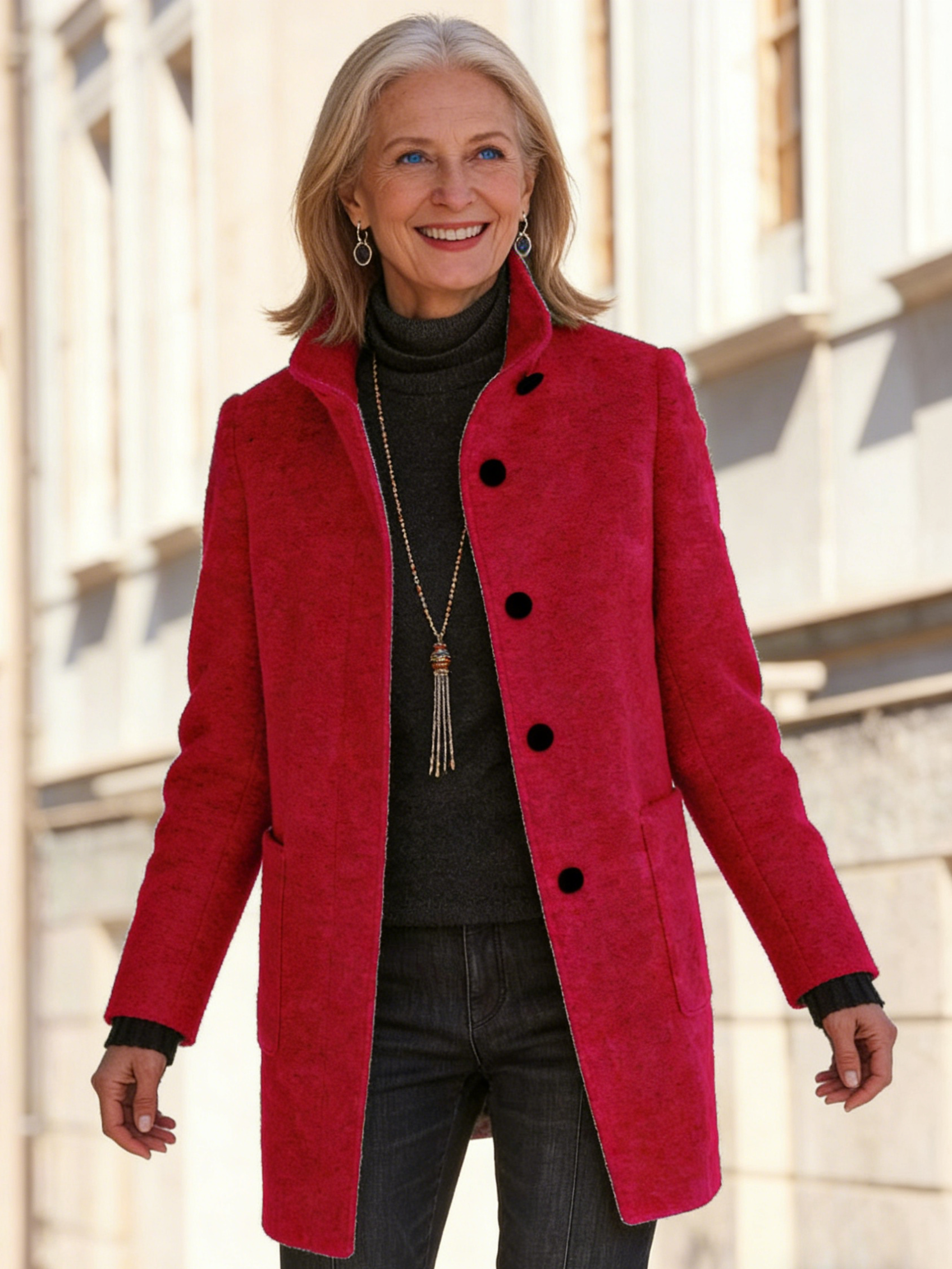Outfits Women's Solid Color Button-up Collar Tweed Jacket