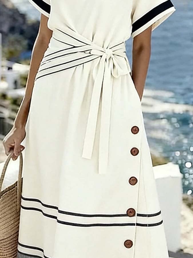 Women'S Casual Color-Block Striped Dress