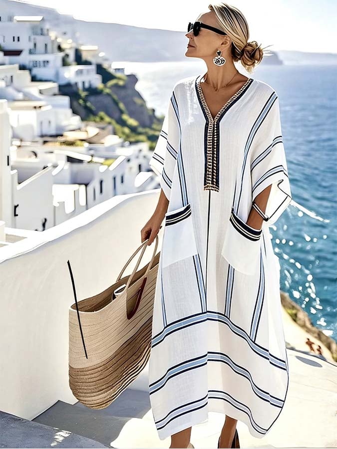 Women'S Casual Color-Block Striped Dress