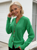 Winter Solid Color Long-sleeved V-neck Knitted Cardigan Breasted Twist Sweater Jacket Women