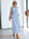 V-neck Pleated Waist Long-sleeved Dress