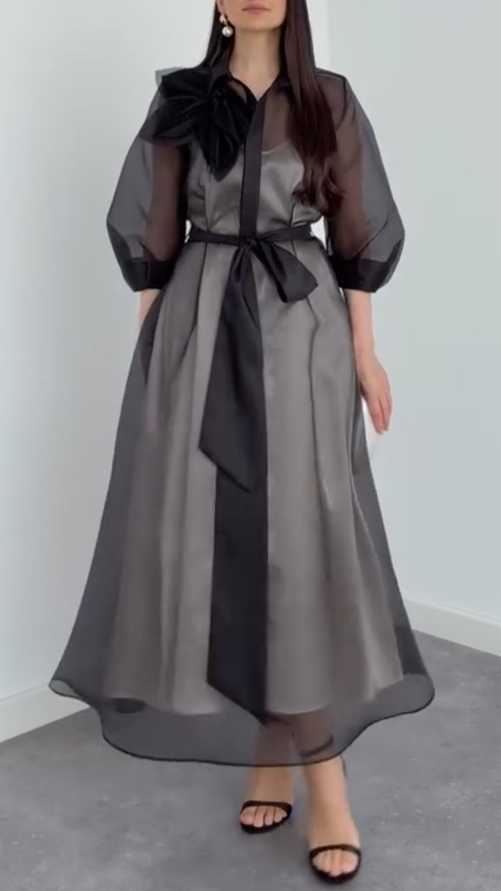 Women's Organza  Midi Dress Set With Bow Detail