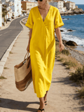 Women's V-Neck Casual Loose Short-Sleeved Dress