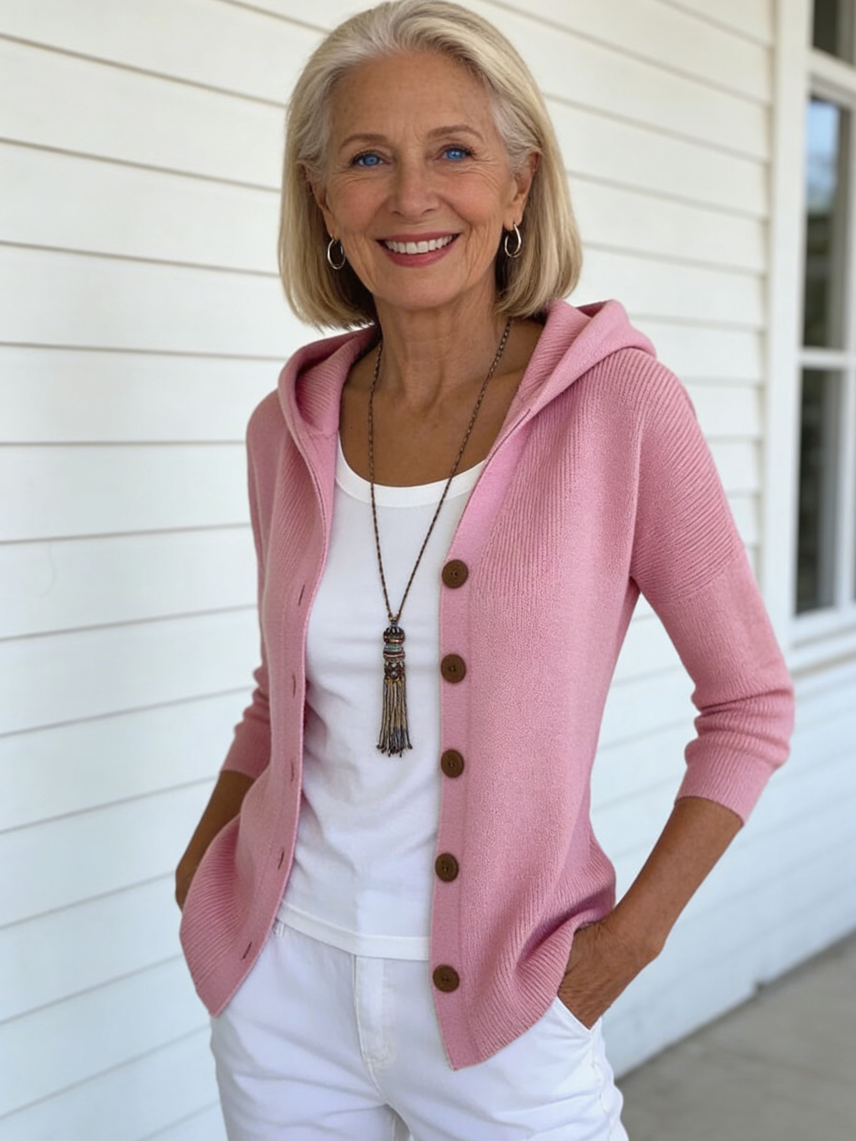 Button Knitted Hooded Sweater Cardigan Jacket Solid Color Casual Fashion Women's Clothing