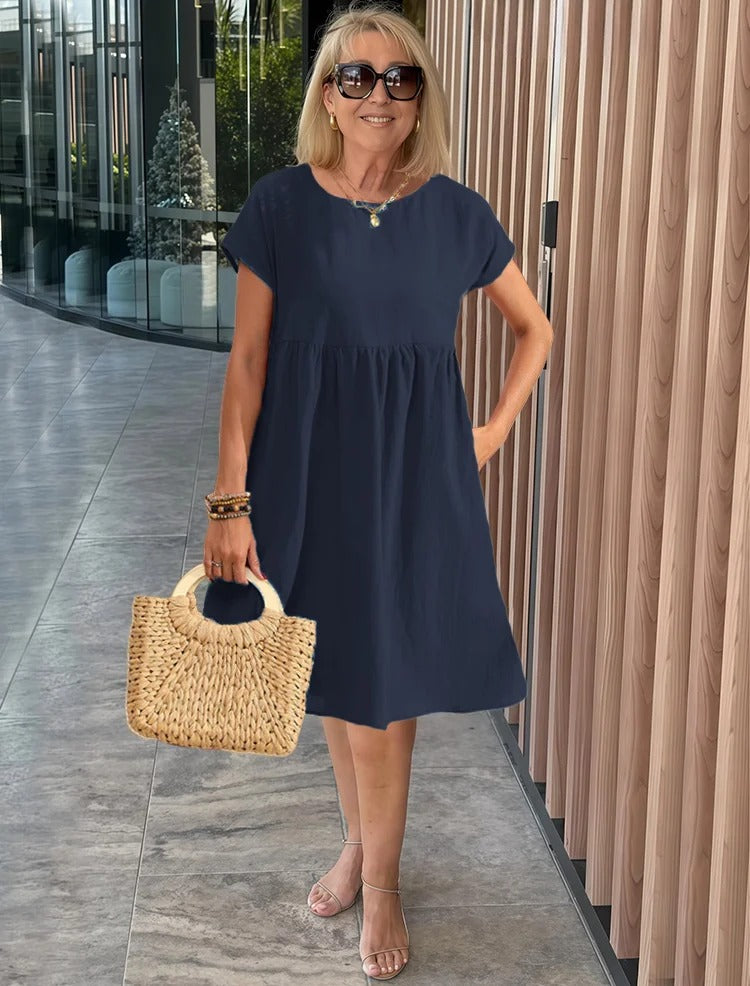 Cotton and Linen A-shaped Skirt Pocket Dress