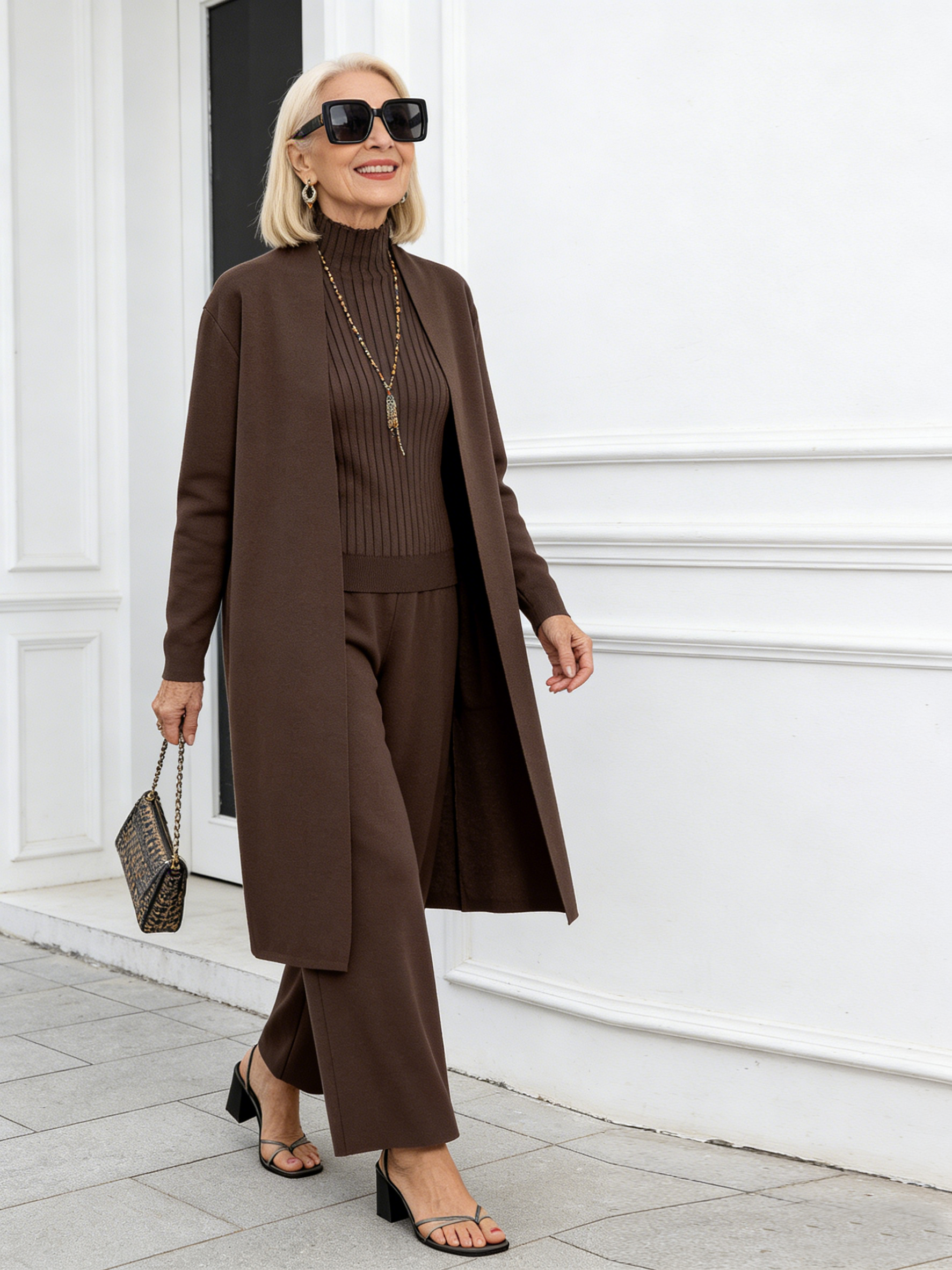 3Pcs Thick Lazy Temperament Knitted Suit Sleeveless Vest Sweater Cardigan Pants Three-piece Set