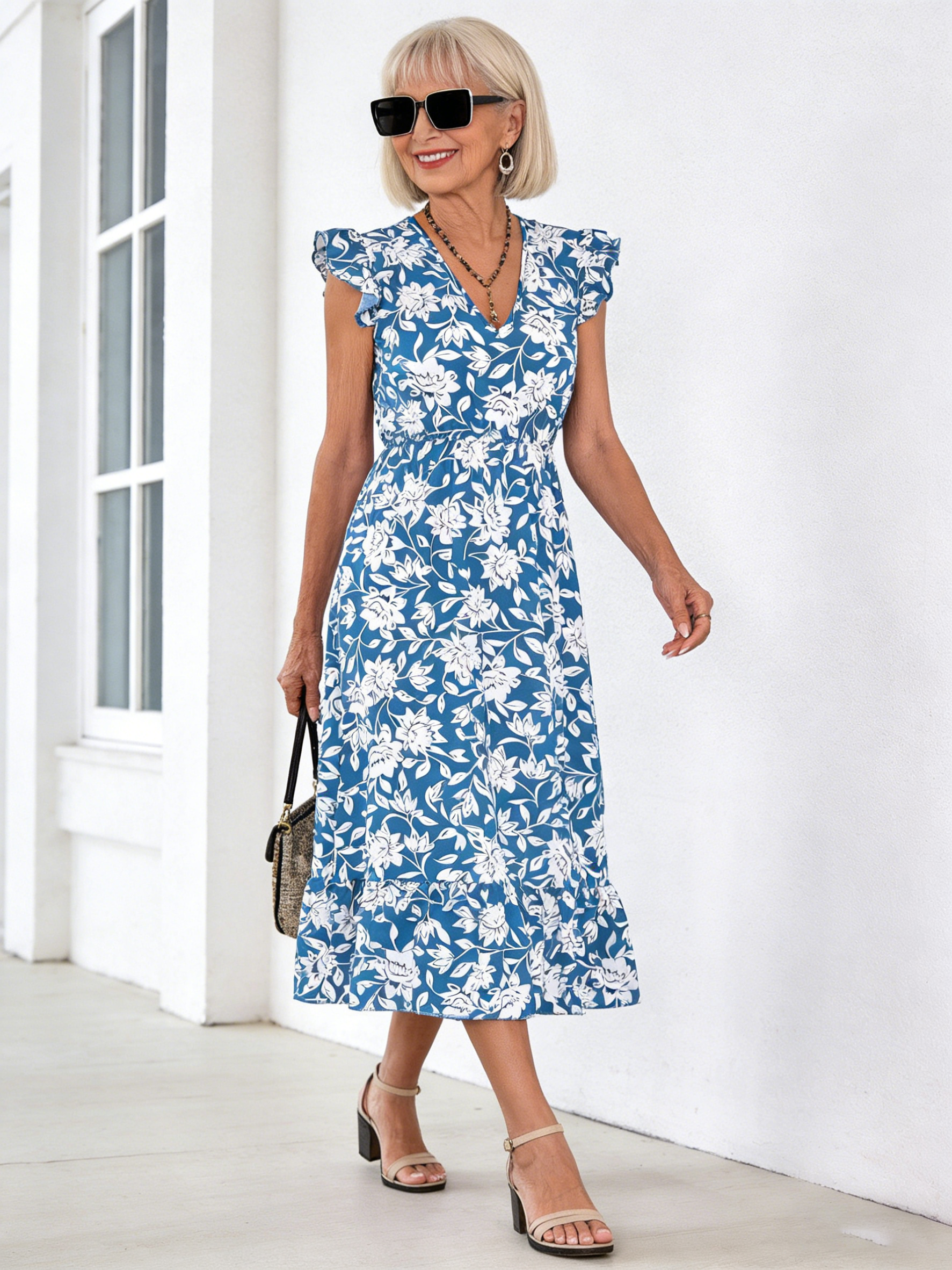 Vacation Casual Fungus Edge Flower Waist Long Dress Vacation Dress Women's Clothing