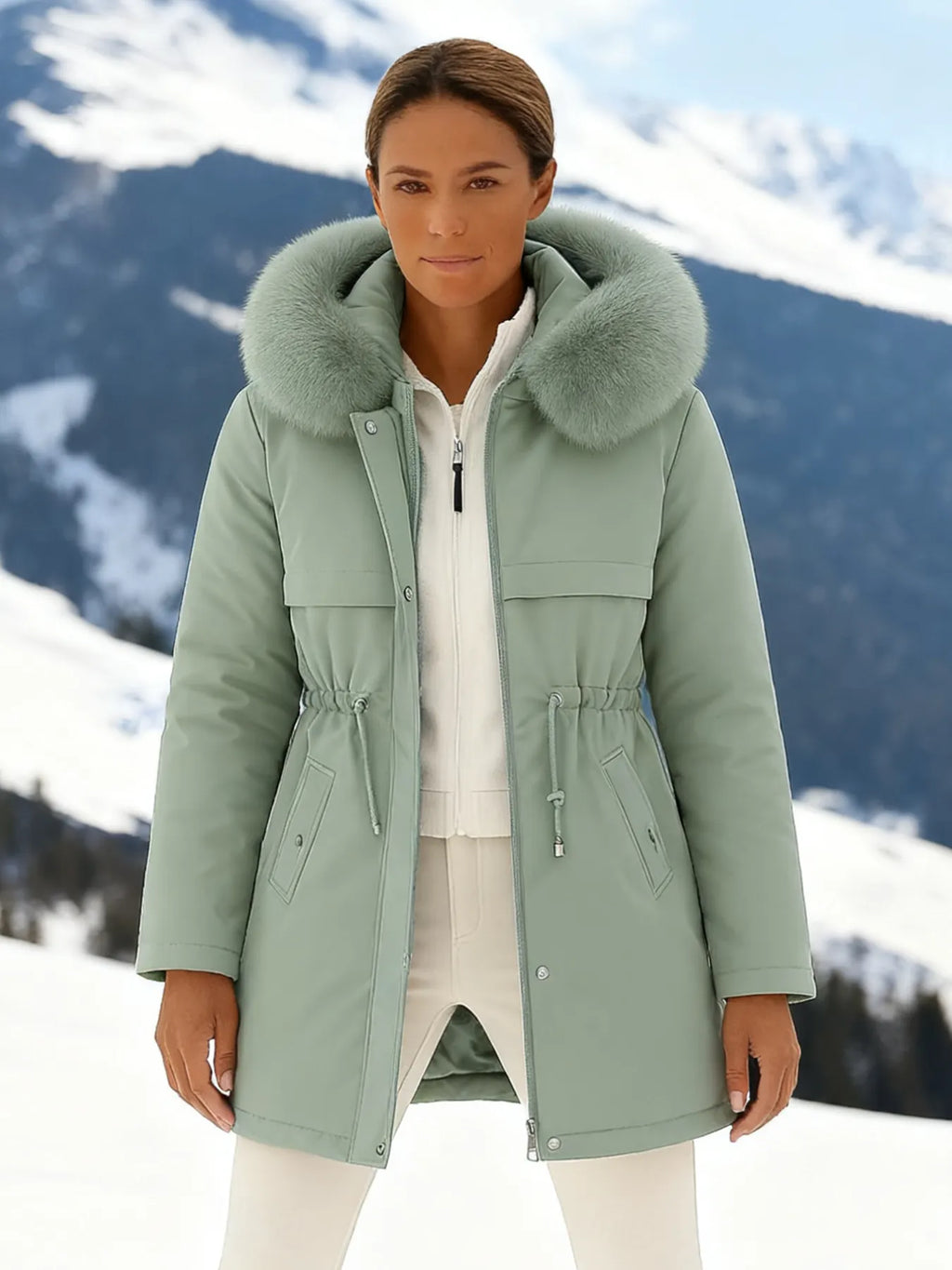 Outfits Cotton-padded Jacket Medium and Long, Large Fur Collar, Down Cotton-padded Jacket, Down Cotton-padded Jacket.