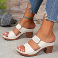 Women's Solid Color Stylish Sandals, Soft Sole Casual Chunky Heel Summer Slides, Double Bands Casual Shoes