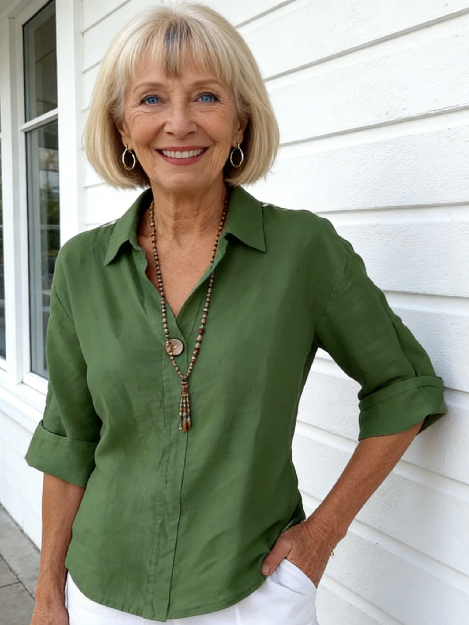 Cotton and Linen Loose T-shirt Women's V-neck Cotton and Linen Button-down Top