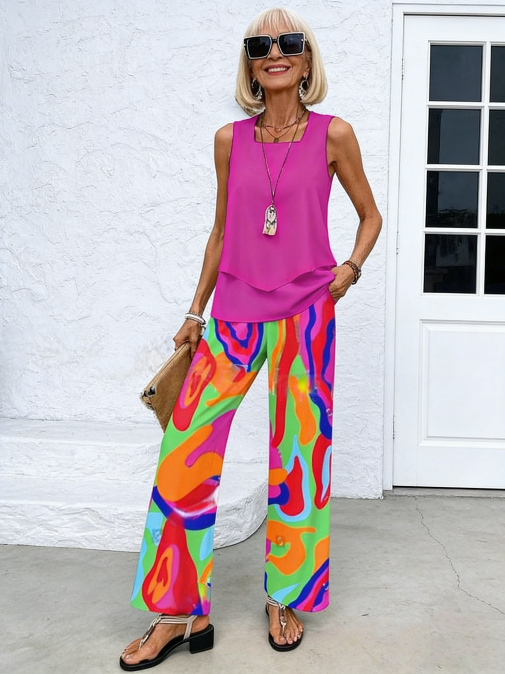 Two-piece Vacation Sleeveless Double Vest Pants Set Outdoor Clothing