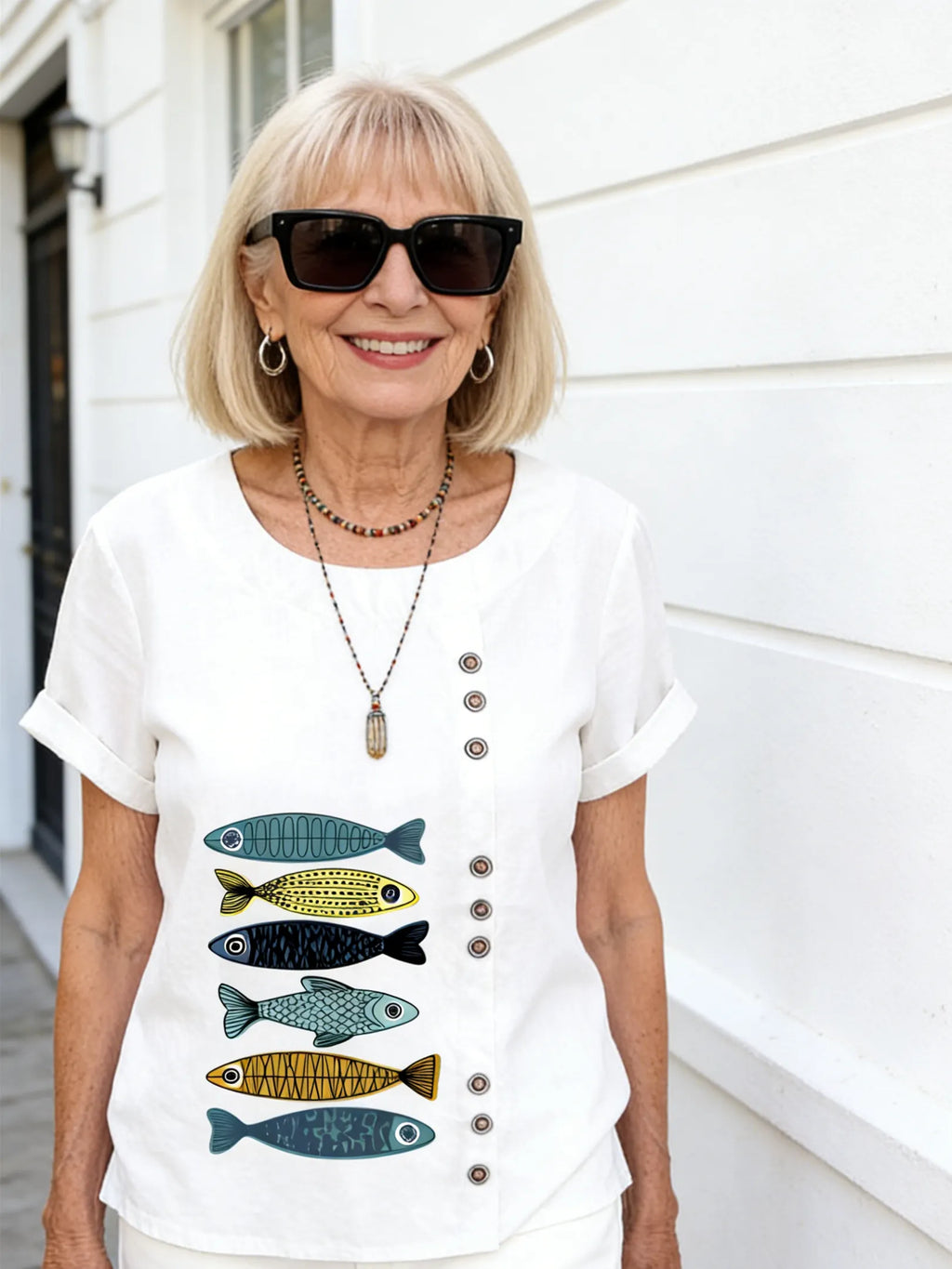 Cotton and Linen Printed Shirt Women