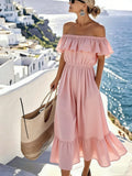 Women's pink one-word neck midi dress