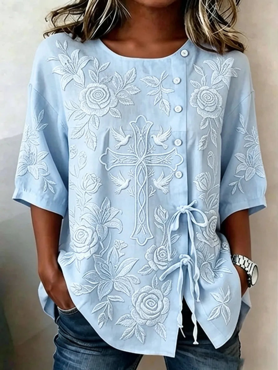 Faith Floral Art Women's Linen Shirt