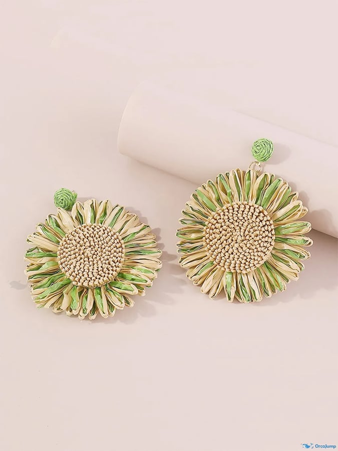 Women's Raffia Woven Sunflower Earrings