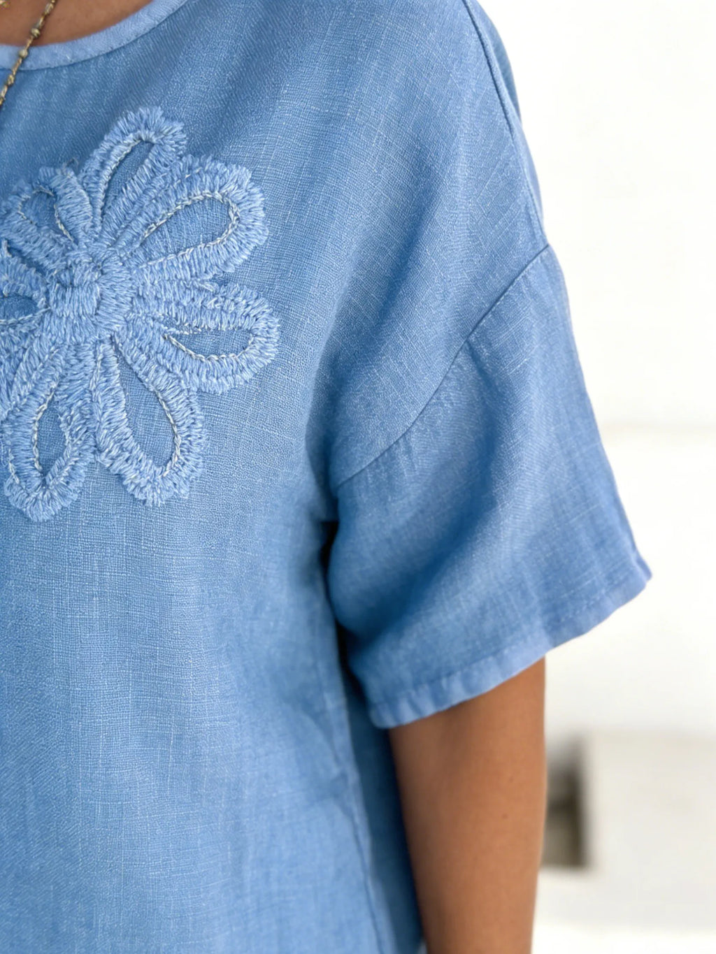 2Pcs Cotton and Linen Embroidered Casual Suit High Waist Loose Trousers