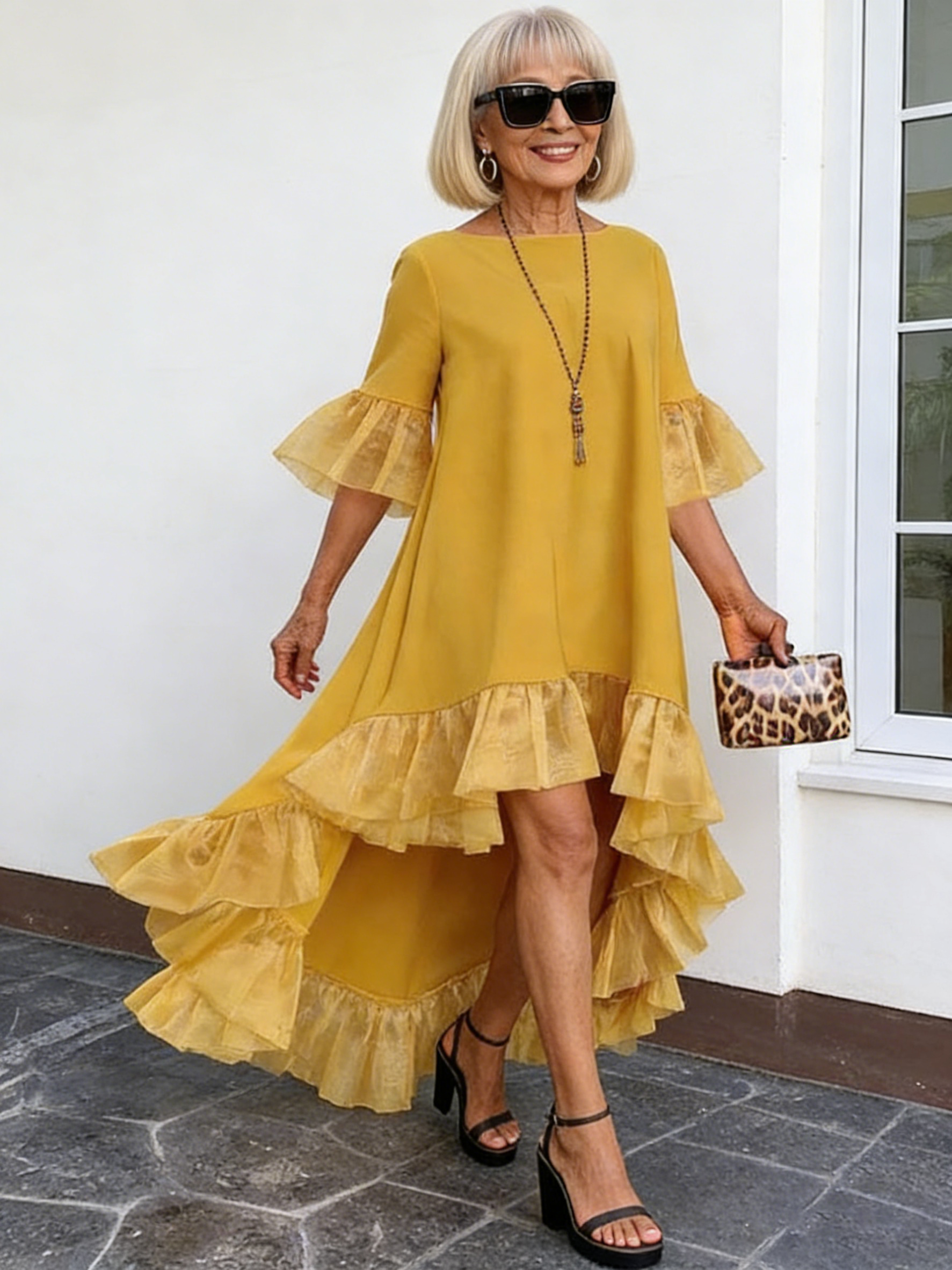 3-Point Sleeve Irregular Hem Holiday Party Dress Lace Patchwork Dress