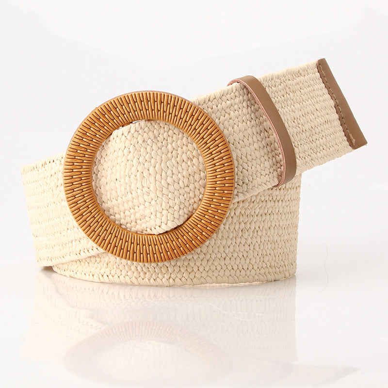 Woven Belt Wide Straw Waist Seal