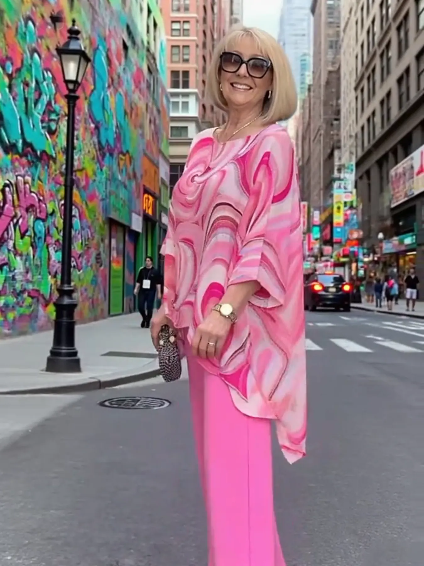 2Pcs Color Chiffon Set Casual Crew Neck Printed Two-piece Set Women