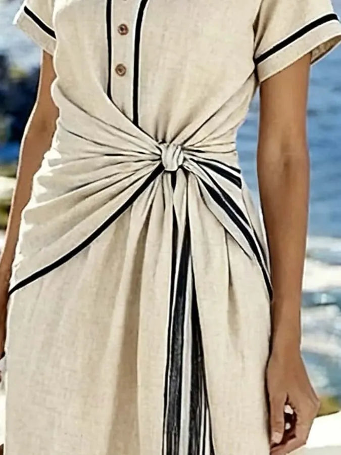Women'S Casual Color-Block Striped Dress