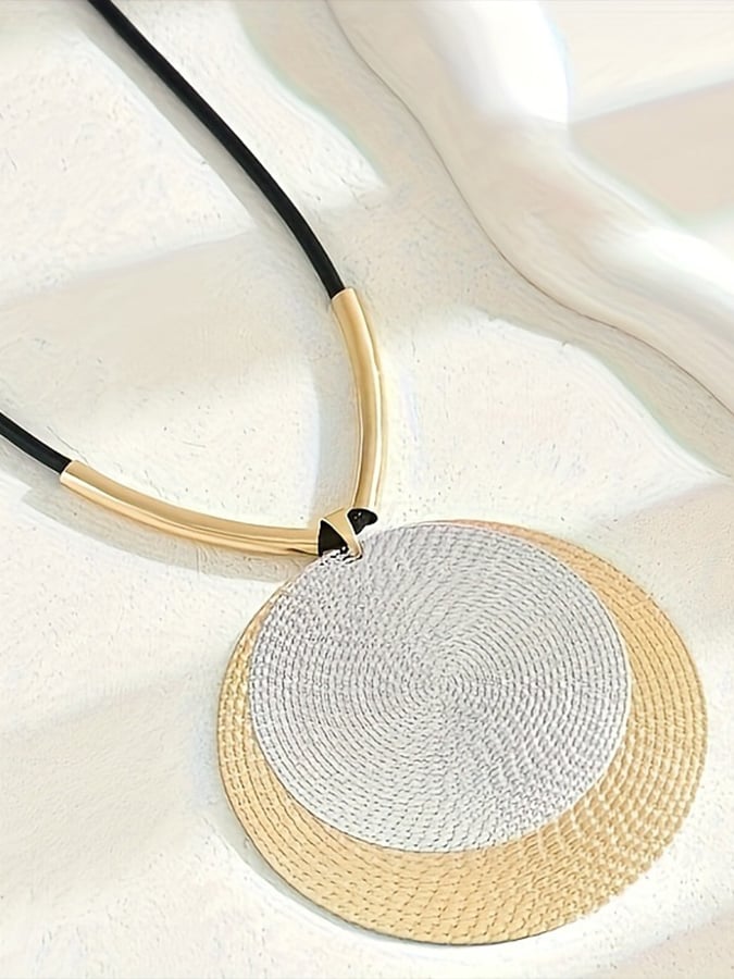 Women's Metal Textured Double Circle Pendant Necklace