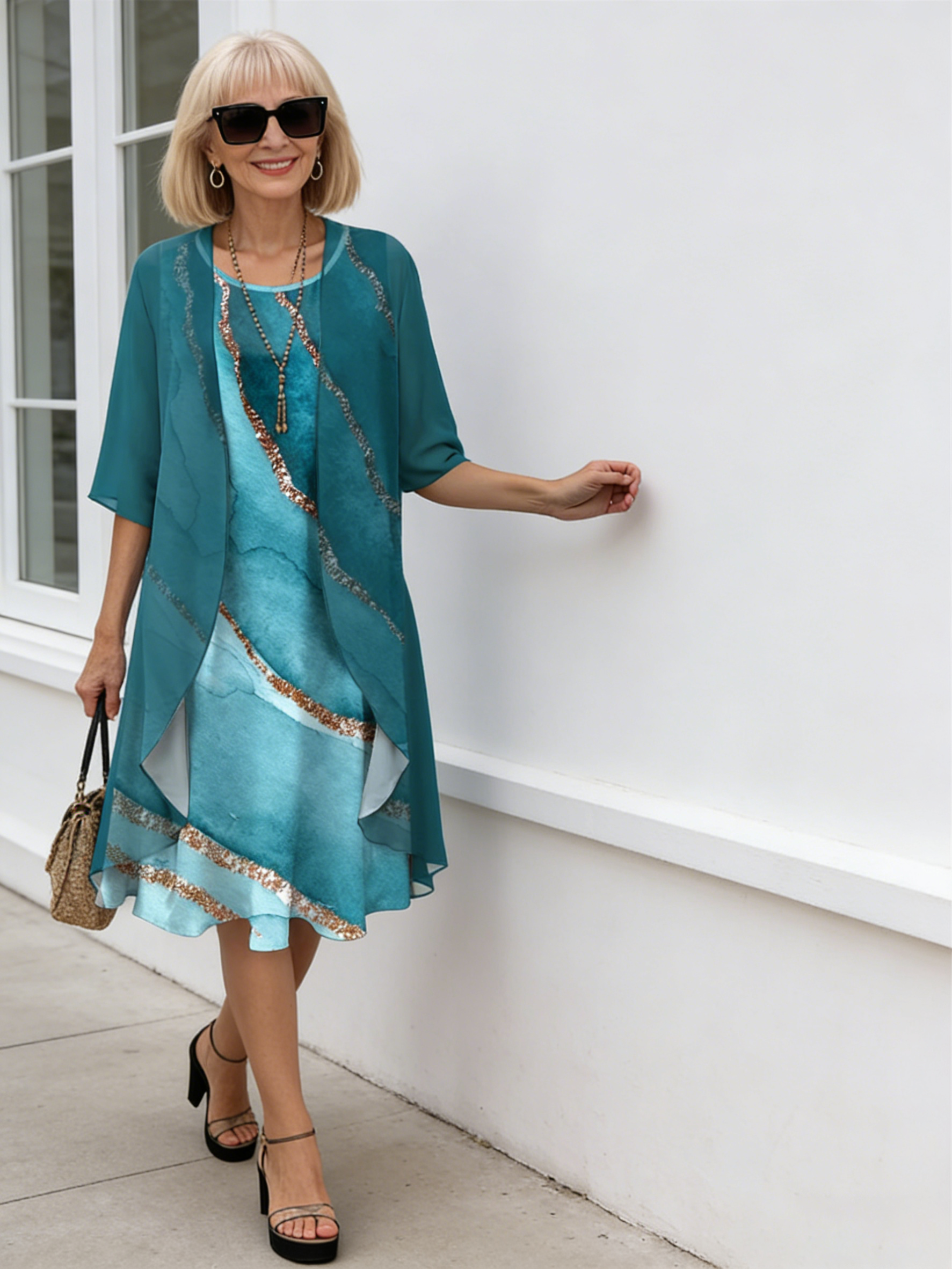 2Pcs Stylish and Elegant Chiffon Dress Two-piece Set