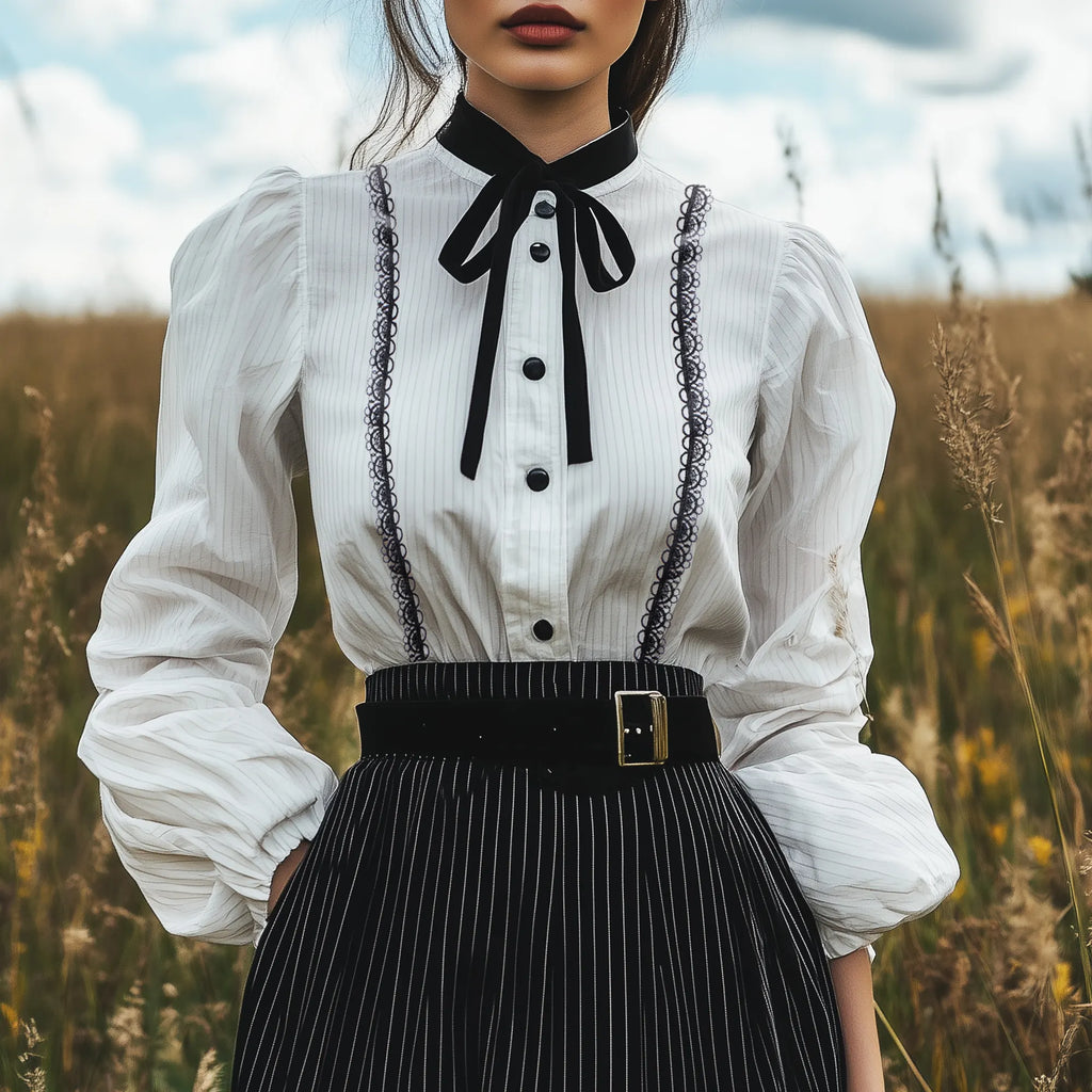 Women's Retro Lace Decorative Top Shirt