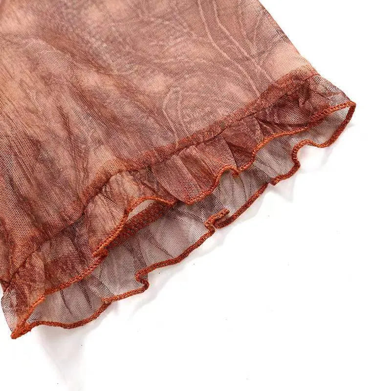 Floral Mesh Dress Large Size Loose and Thin Short Sleeves Fat Girl Middle-aged and Elderly Mother Skirt