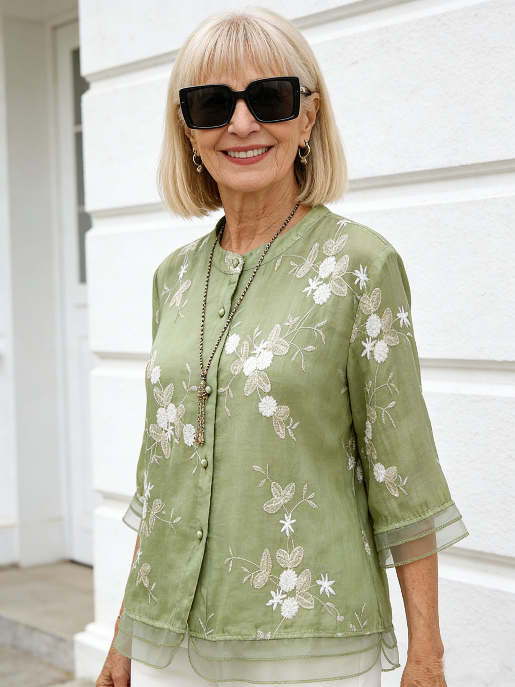 Shirt Yarn Picking Embroidery Shirt Temperament Splicing Organza Top