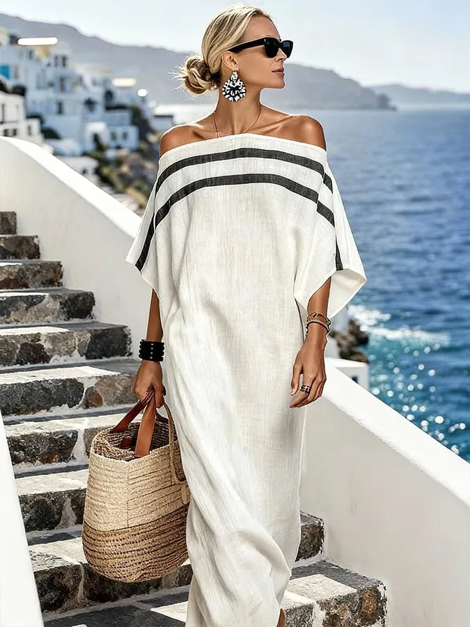Women'S Casual Color-Block Cotton And Linen Dress