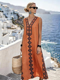 Women'S Casual Color-Block Cotton And Linen Dress