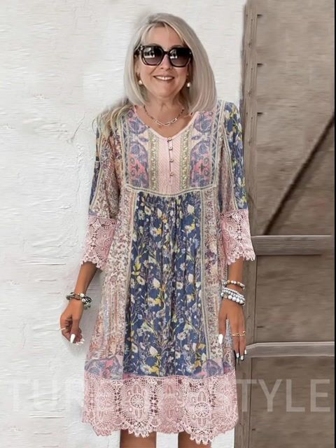 Vintage Print Lace Dress