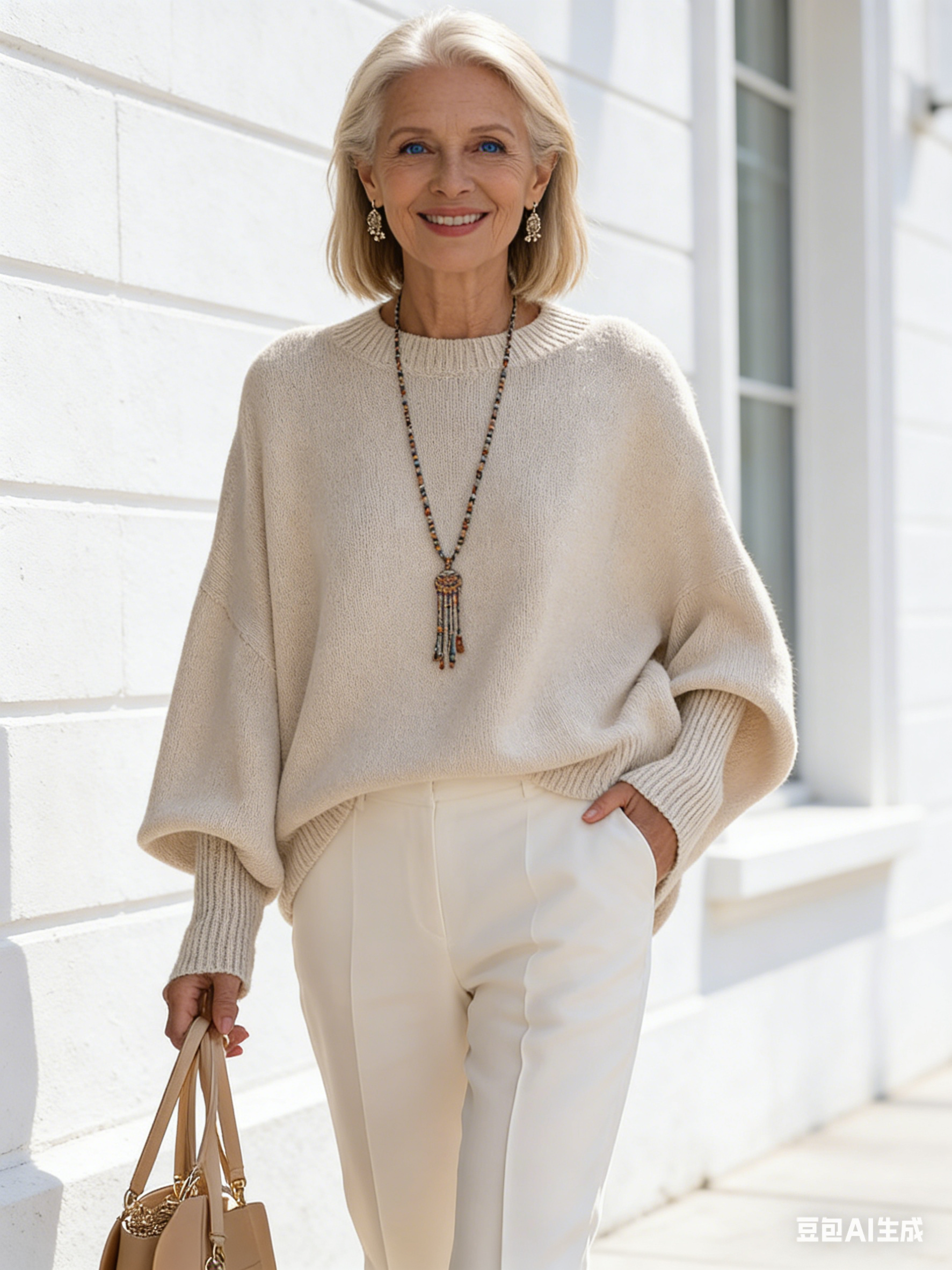 Crew Neck Pullover Knitted Sweater Women's Loose Lazy Style Solid Color Women's Sweater