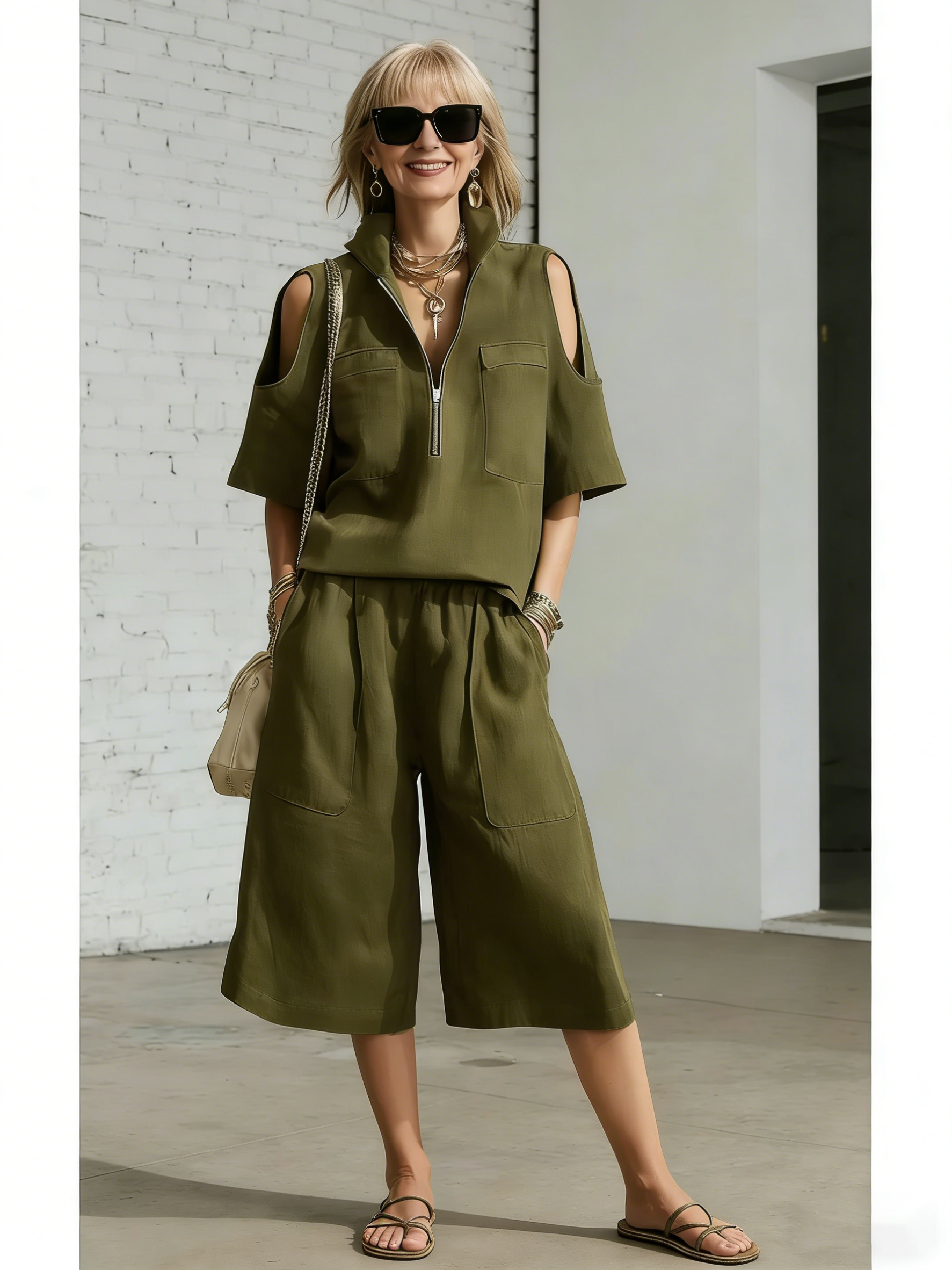 2Pcs Women's Short Sleeve Shorts Shirt Loose Pants Two-piece Set