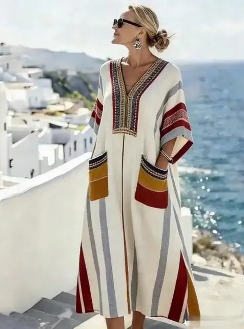 Women'S Casual Color-Block Striped Dress