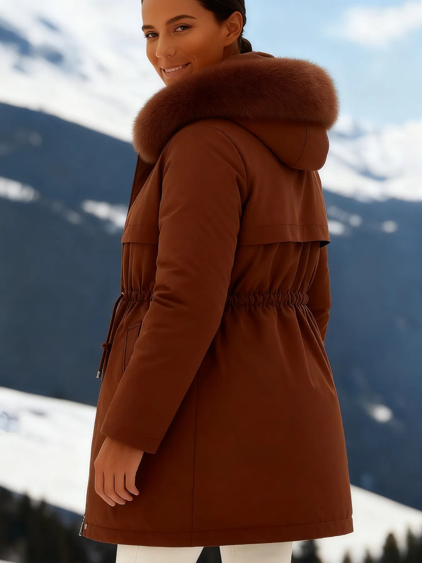 Outfits Cotton-padded Jacket Medium and Long, Large Fur Collar, Down Cotton-padded Jacket, Down Cotton-padded Jacket.