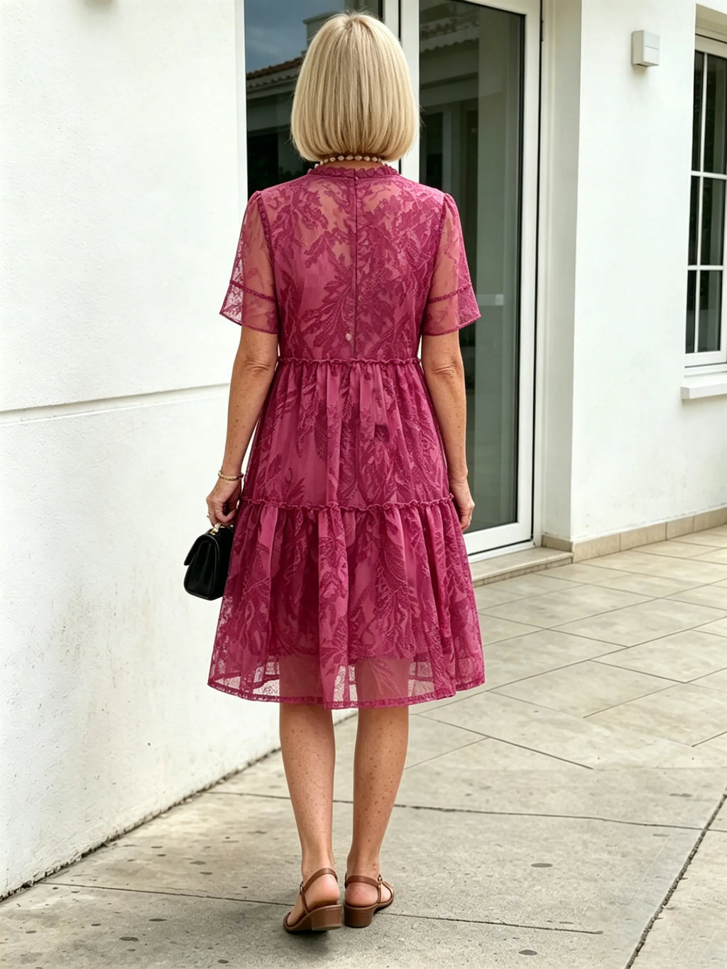 Floral Mesh Dress Large Size Loose and Thin Short Sleeves Fat Girl Middle-aged and Elderly Mother Skirt