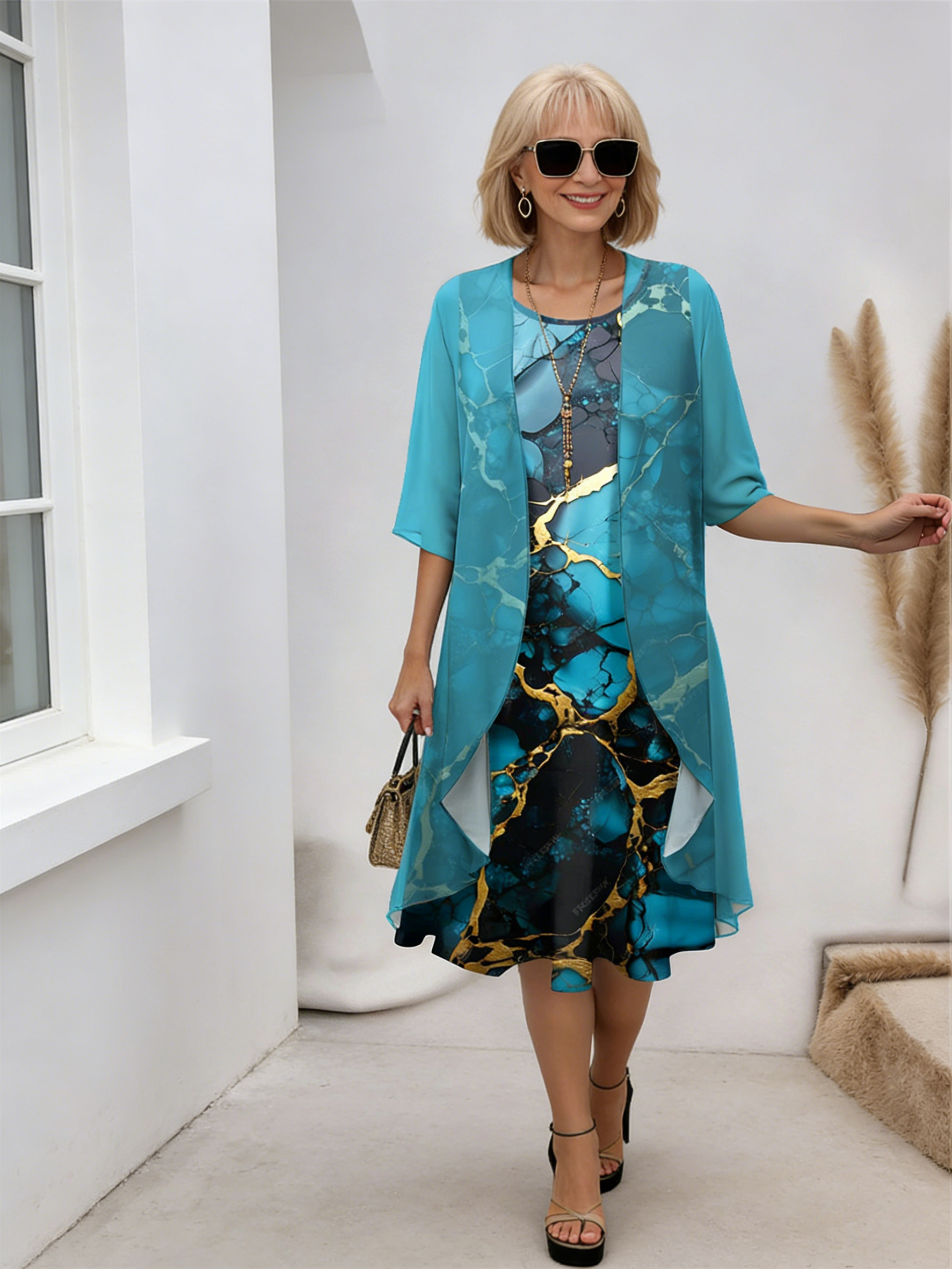 2Pcs Stylish and Elegant Chiffon Dress Two-piece Set