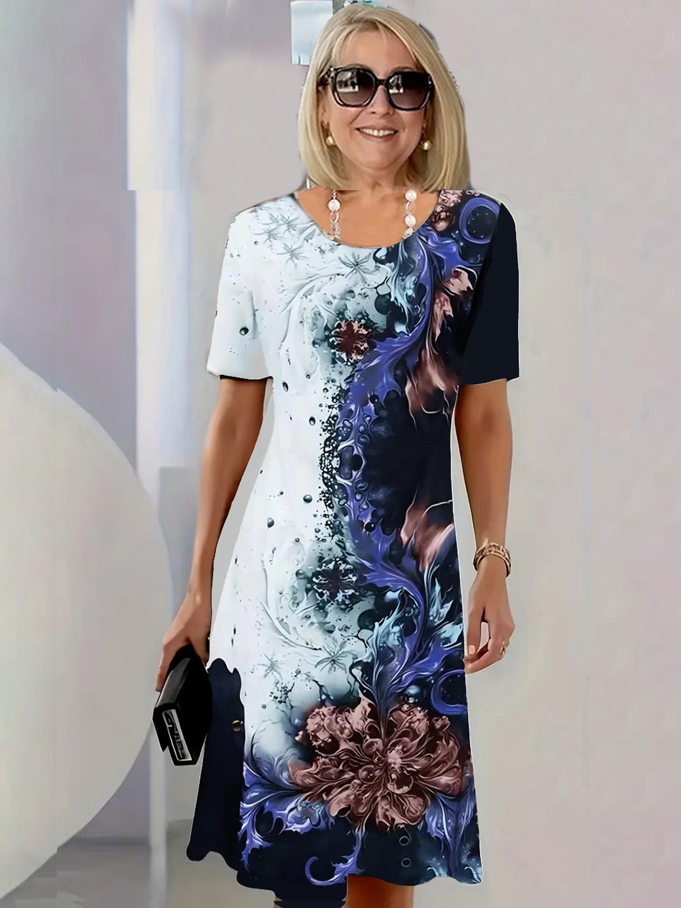 Colorblock Print Tunic Dress