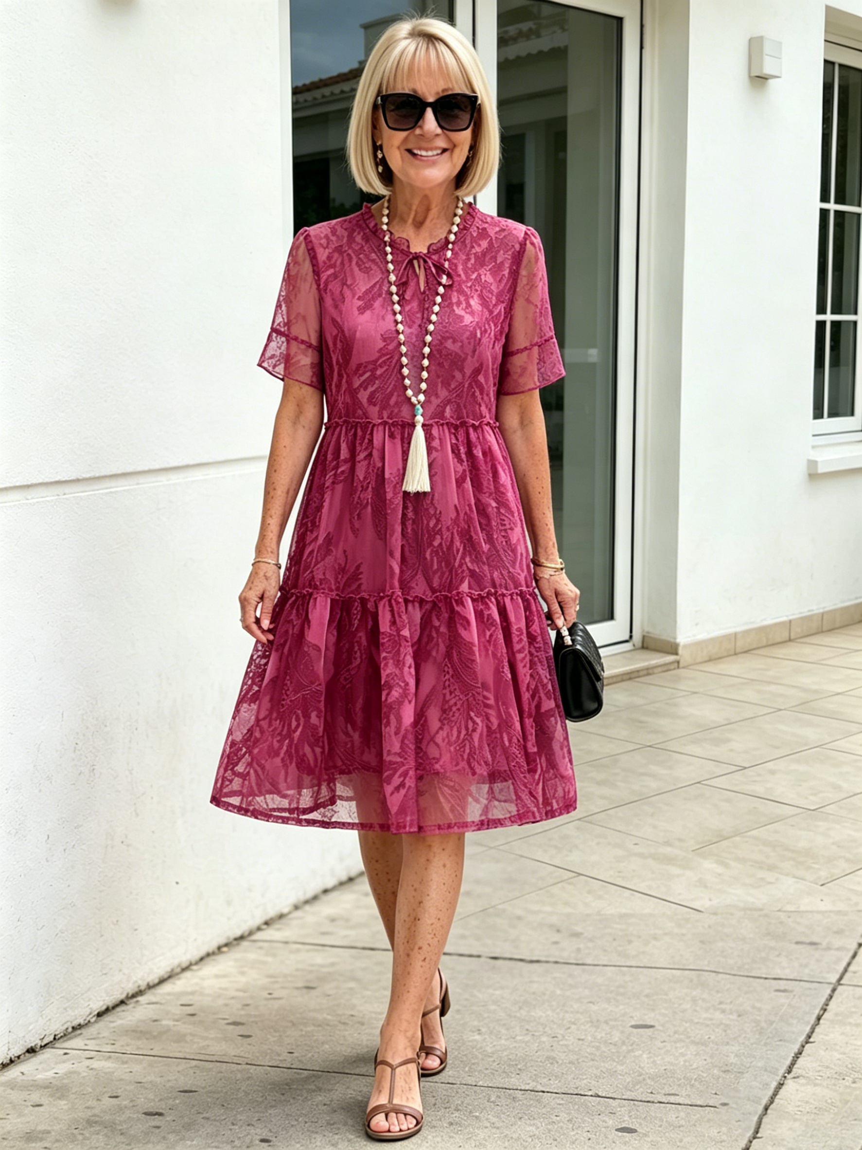 Floral Mesh Dress Large Size Loose and Thin Short Sleeves Fat Girl Middle-aged and Elderly Mother Skirt