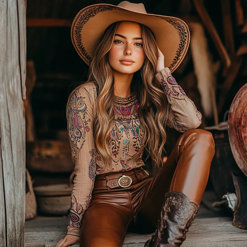 Women's West Cowboy Bohemian Elegance Ethnic Patterns Lace Crop Top